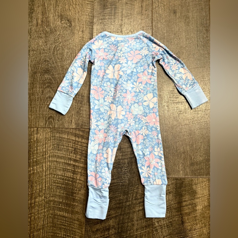 Baby Girl Blue Floral Print Bamboo Zipper Sleeper 0-3m - Picture 3 of 3